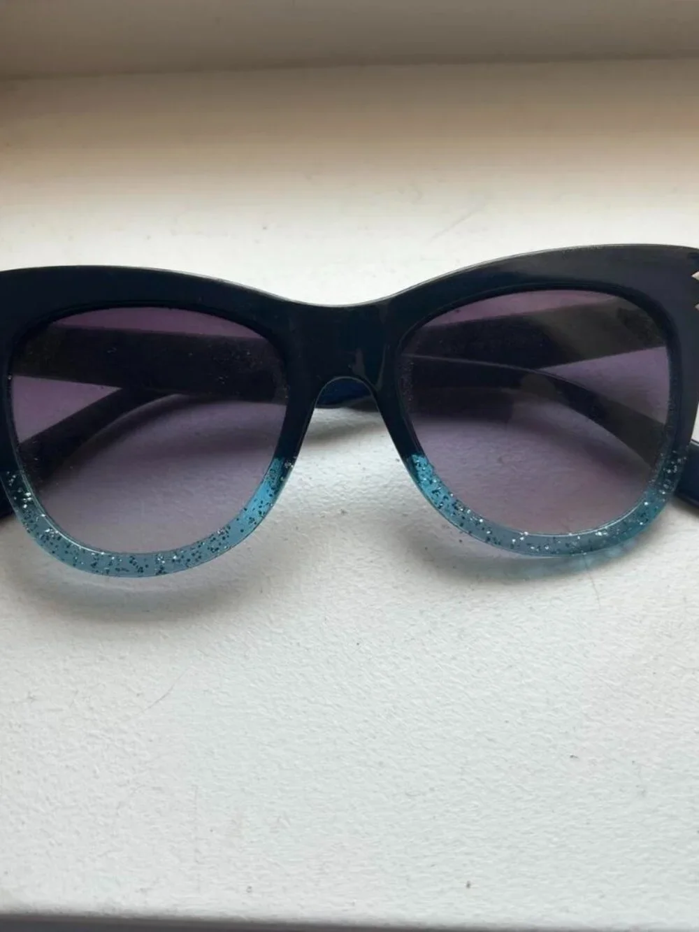 Two Toned Blue Sparkly Cat Eye Sunglasses